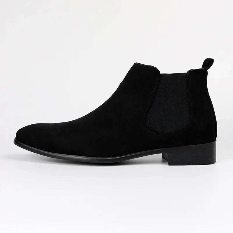 Detail of men's suede Chelsea boot texture, showcasing premium material and craftsmanship