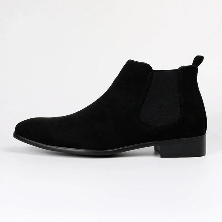 Detail of men's suede Chelsea boot texture, showcasing premium material and craftsmanship