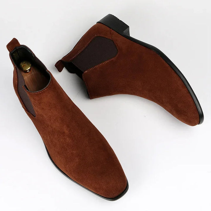 Men's casual Chelsea boots in a tobacco brown suede, a comfortable and fashionable ankle boot