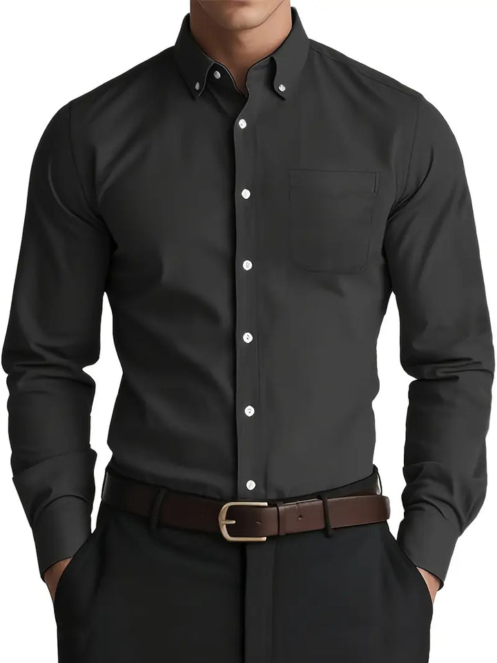 Men's classic casual button-down shirt. A versatile long sleeve top for smart casual occasions and daily style.