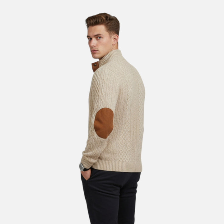 Warm men's cable-knit pullover sweater for a smart casual look, an essential piece of winter wear.