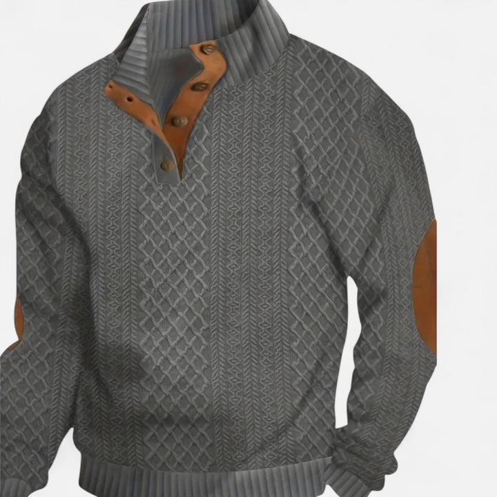 Men's classic cable-knit pullover, versatile for casual wear and layering during colder seasons.