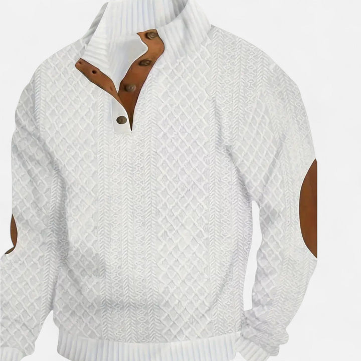 Men's comfortable cable-knit pullover sweater, featuring a stand collar, perfect for autumn & winter style.
