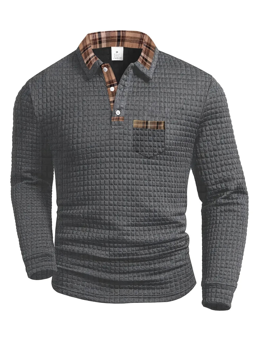 Casual men's checked long-sleeve polo, perfect for everyday fashion and versatile styling
