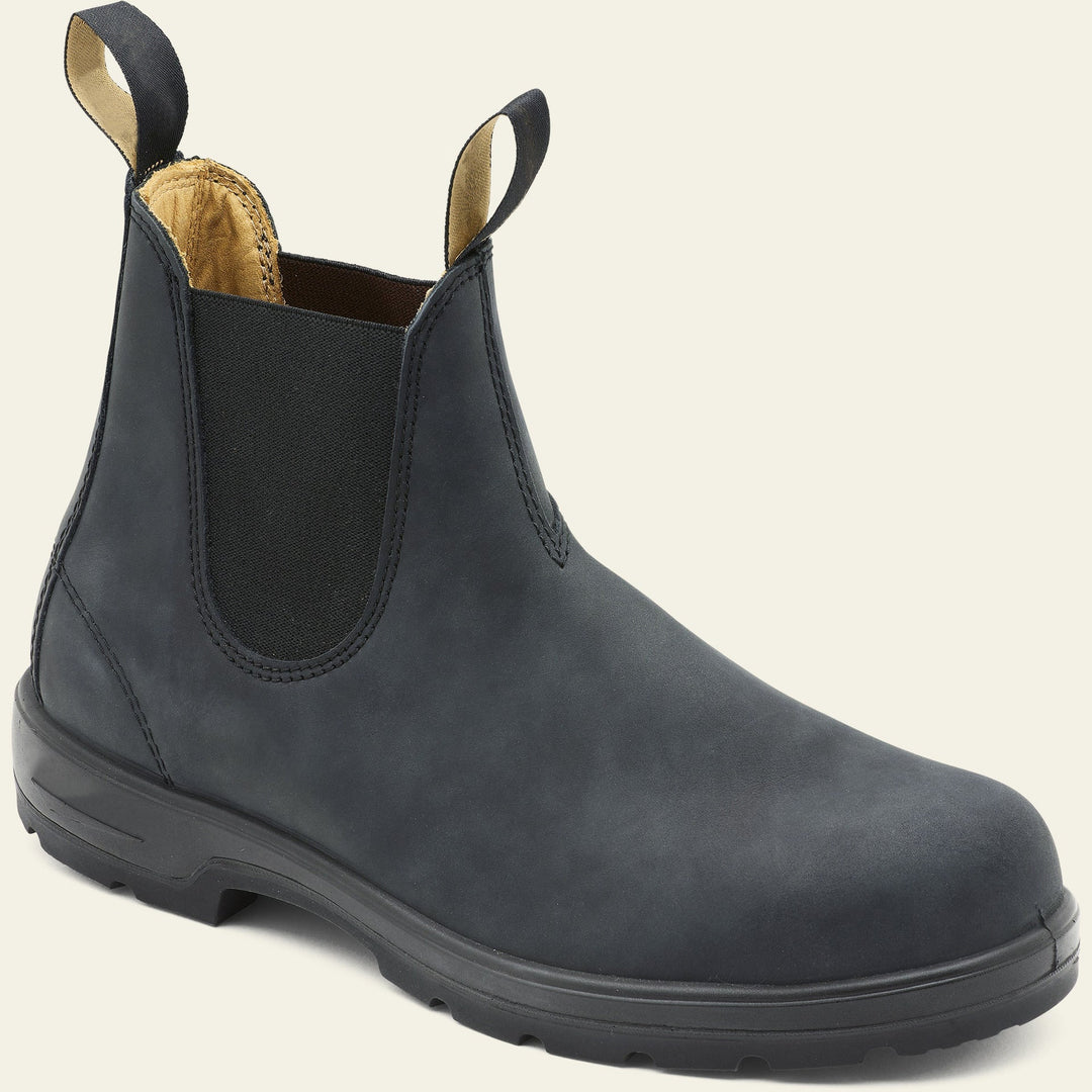 Durable men's pull-on Chelsea ankle boots in a stylish dark tone, ideal for casual and everyday fashion.