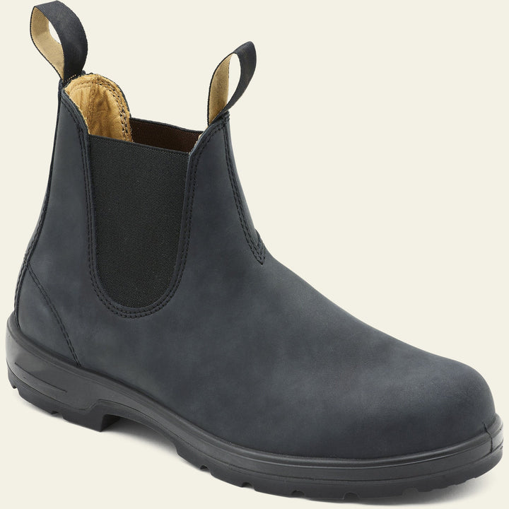 Durable men's pull-on Chelsea ankle boots in a stylish dark tone, ideal for casual and everyday fashion.