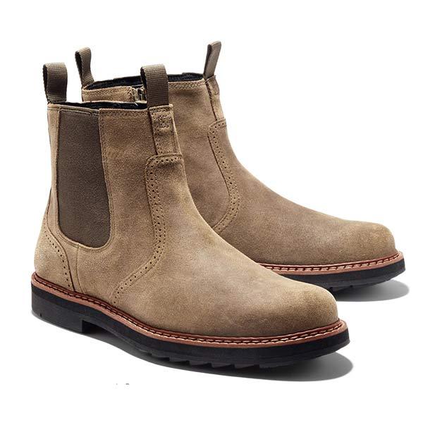 Men's Classic Chelsea Boots in black leather, side view, showcasing elastic panel detail