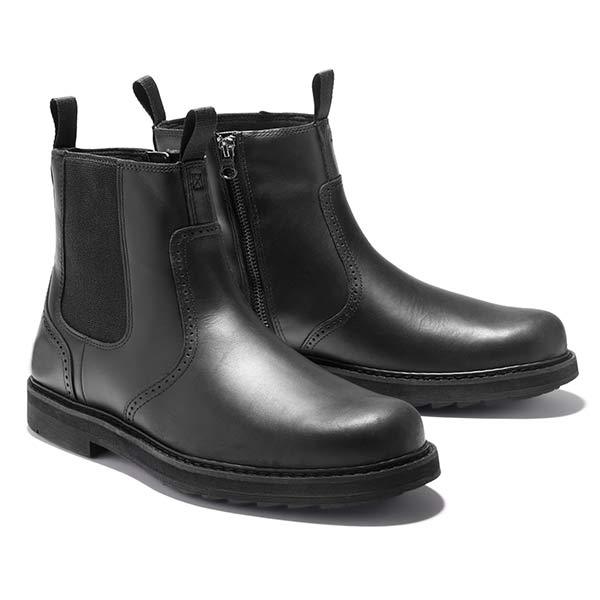 Close-up of Men's Black Chelsea Boots, highlighting rich leather texture and ankle height