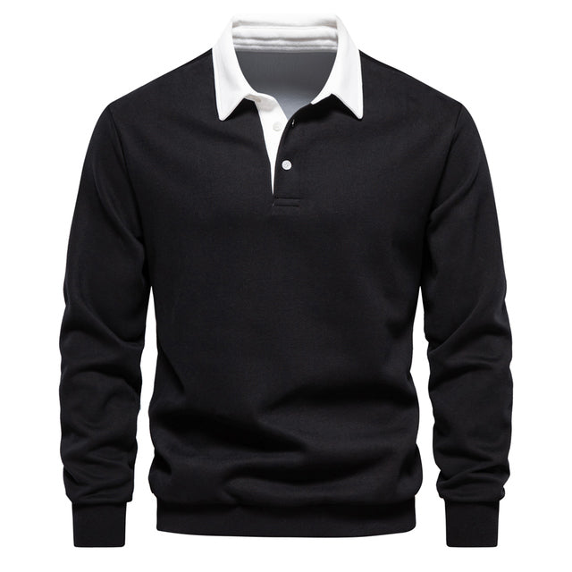 Stylish men's long sleeve polo shirt with classic collar in a vibrant red knit fabric