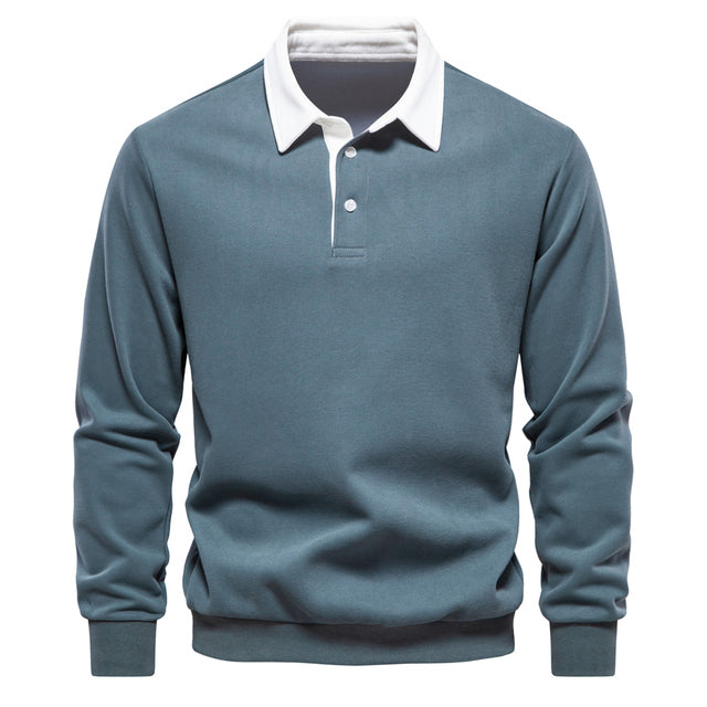 Men's casual long sleeve polo in grey with a classic collar, perfect for everyday fashion