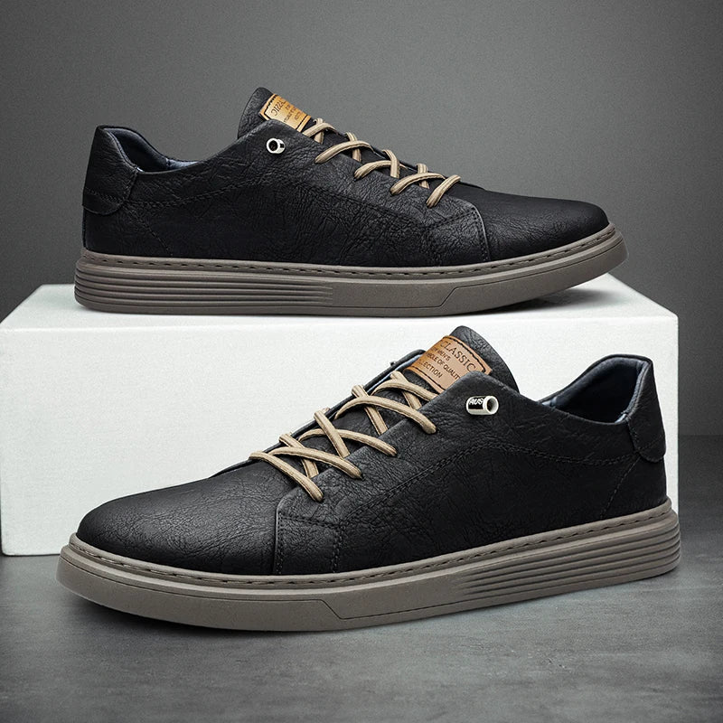 Close-up of men's versatile walking sneakers, highlighting comfort features and durable design for daily wear.