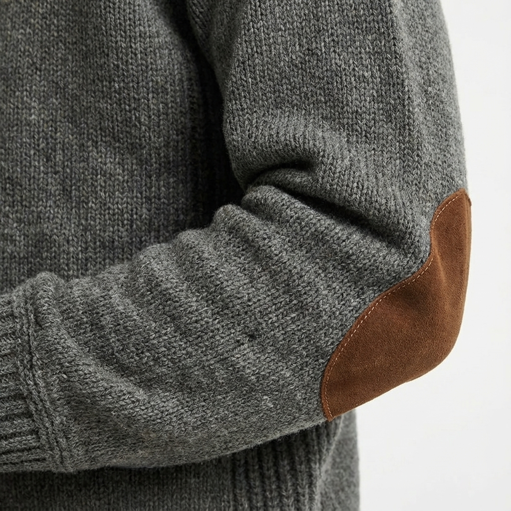 Versatile men's classic jumper, ideal for smart casual or everyday wear, with elbow patches.