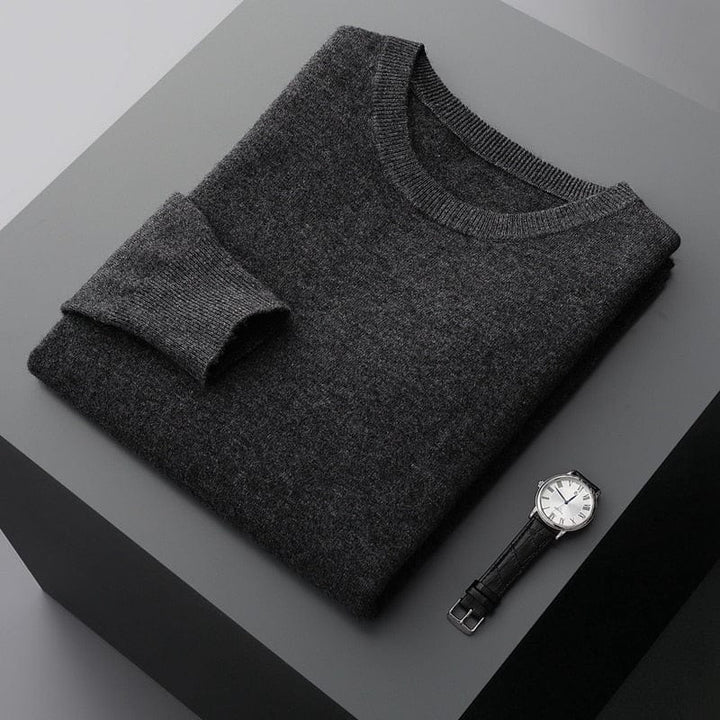 Comfortable men's long sleeve pullover sweater in rich navy blue, ideal for everyday winter wear.