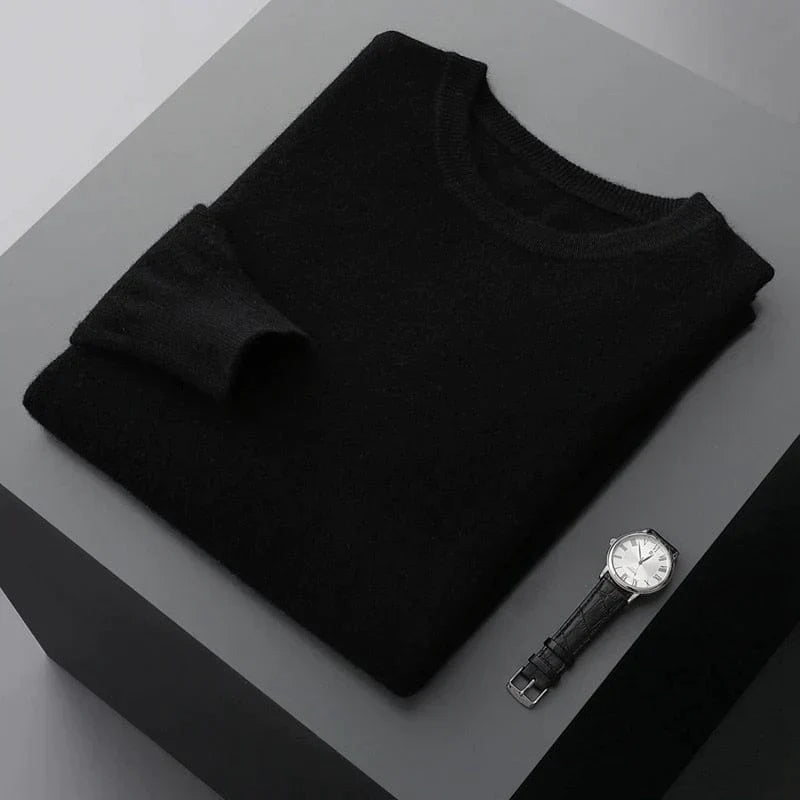 Stylish white men's classic long sleeve crew neck sweater, a versatile addition to any wardrobe.