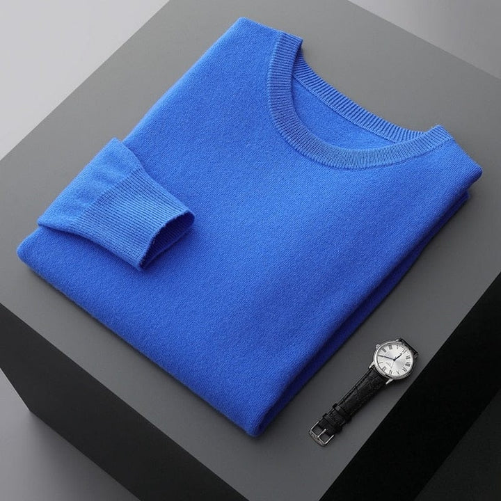 Soft knit men's pullover sweater in a warm olive green, offering comfort and classic style.