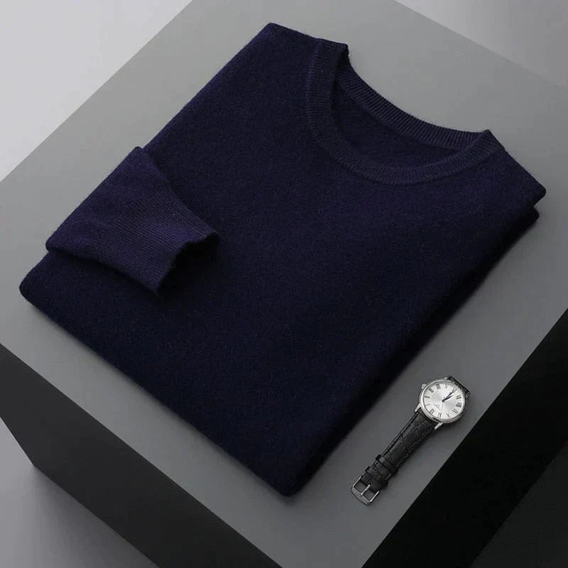 Smart men's classic black crew neck pullover sweater, a timeless piece for winter wear.