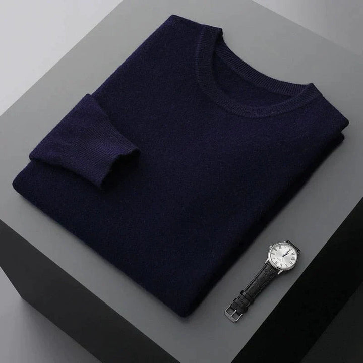 Smart men's classic black crew neck pullover sweater, a timeless piece for winter wear.