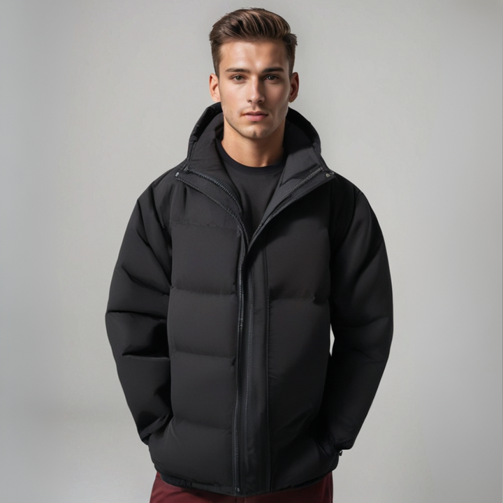 Men's classic design warm hooded jacket, perfect for winter fashion & casual wear.