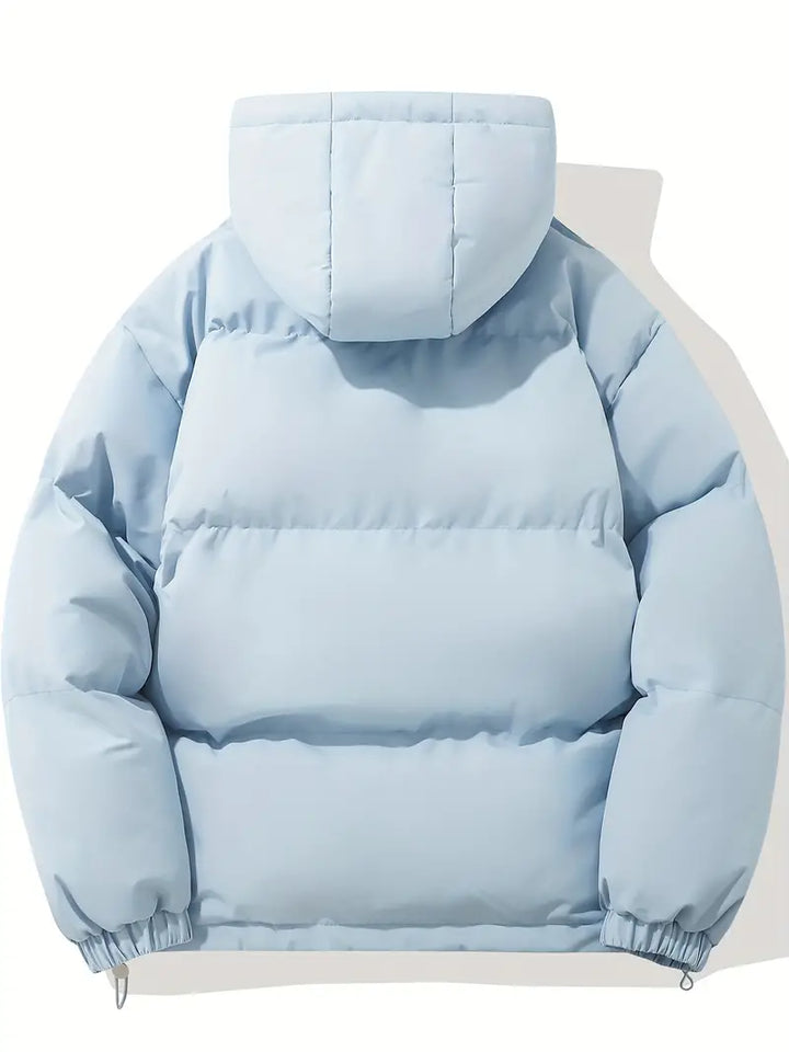 Classic men's jacket, warm & cozy with a protective hood, perfect for chilly days.