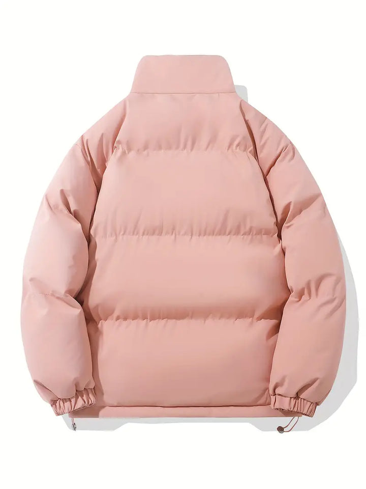 Front view of a men's classic warm hooded jacket in a versatile, everyday color.
