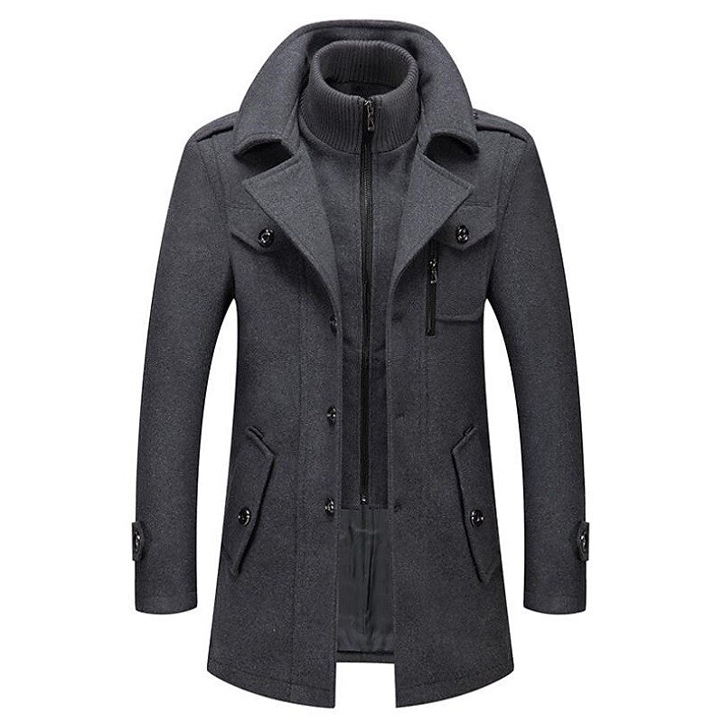 Men's classic double-breasted pea coat, ideal for winter warmth & timeless style.