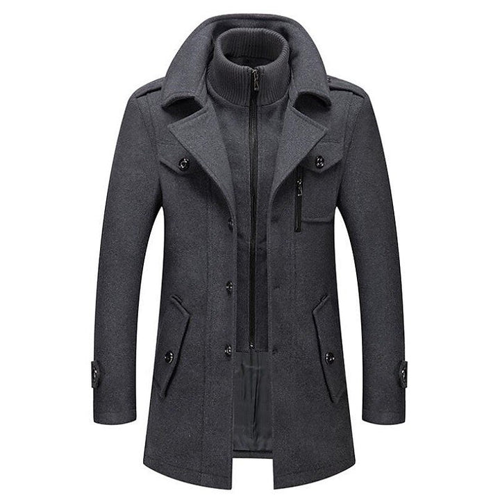 Men's classic double-breasted pea coat, ideal for winter warmth & timeless style.