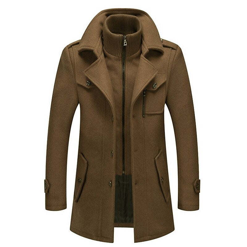 Stylish men's pea coat, double-breasted overcoat for winter, offering warmth and classic fashion.