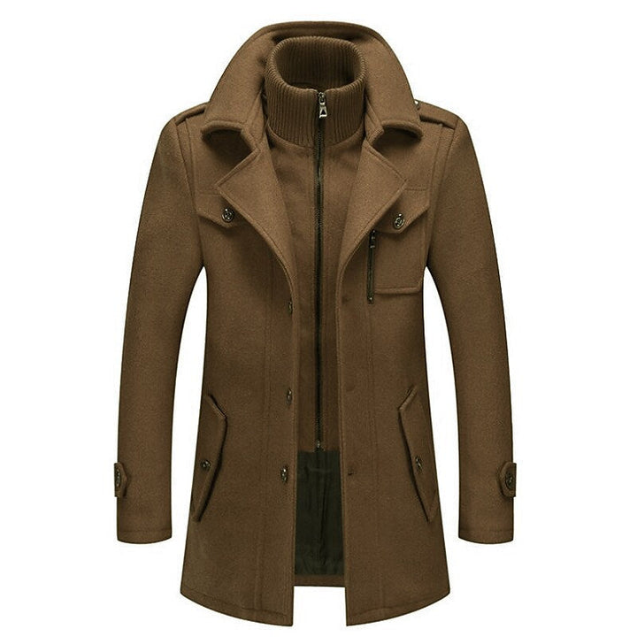 Stylish men's pea coat, double-breasted overcoat for winter, offering warmth and classic fashion.