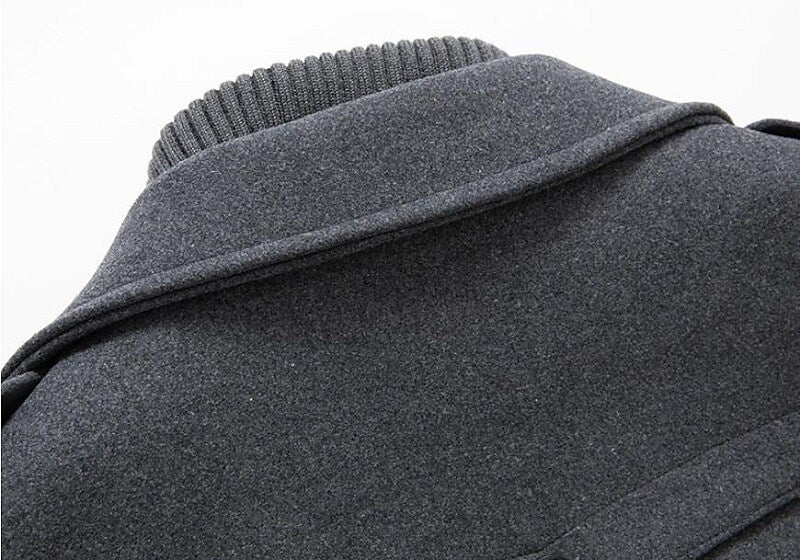 Men's formal double-breasted pea coat, an essential winter overcoat for elegant men's fashion.