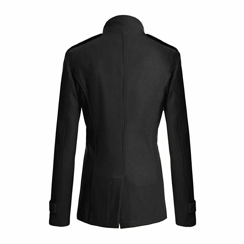 Stylish men's double-breasted trench coat with belt, versatile for formal or casual men's fashion.