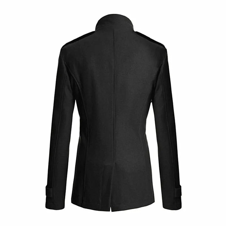 Stylish men's double-breasted trench coat with belt, versatile for formal or casual men's fashion.