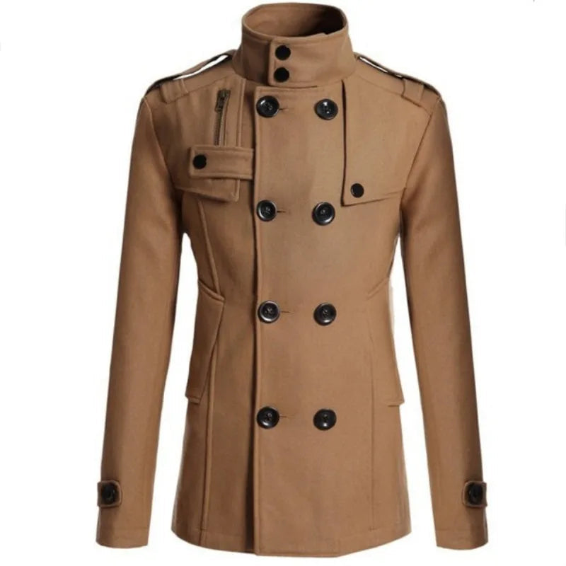Elegant men's double-breasted trench coat, a classic long jacket ideal for autumn wear and winter layering.
