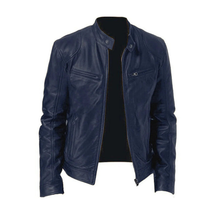 Men's classic faux leather jacket, black, front view, regular fit