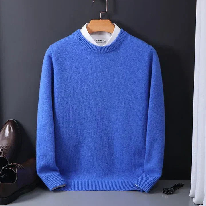 Soft men's wool-blend crew neck sweater in a versatile beige, offering ultimate comfort and warmth.