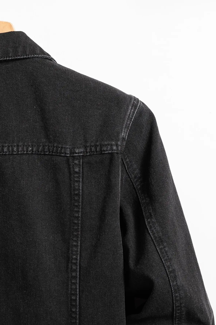 Men's black denim jacket with a classic fit. Button-up, perfect as versatile casual outerwear and a layering piece.