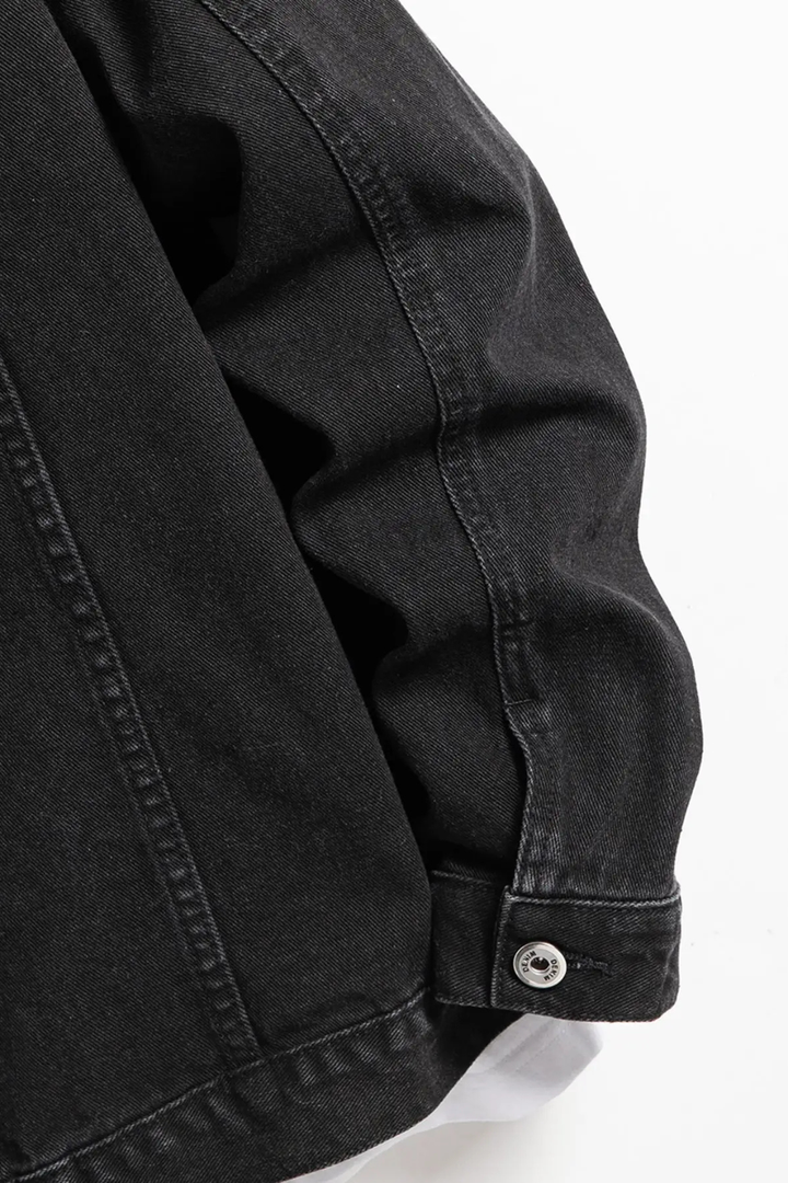 High-quality black denim classic fit men's jacket. Button-up, durable and stylish for everyday casual fashion.