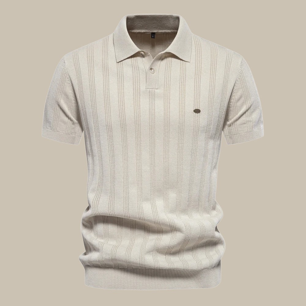Men's classic fit short sleeve knit polo top, perfect for smart casual wear & refined style. Comfortable fashion.