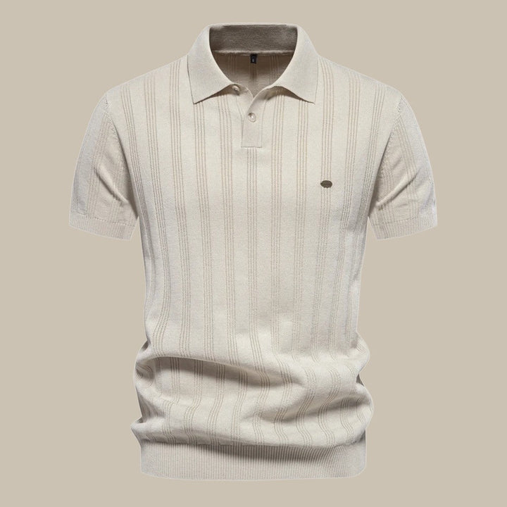 Men's classic fit short sleeve knit polo top, perfect for smart casual wear & refined style. Comfortable fashion.