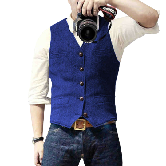 Textured men's classic gilet, a versatile layering piece for smart and casual looks. Comfortable men's vest.