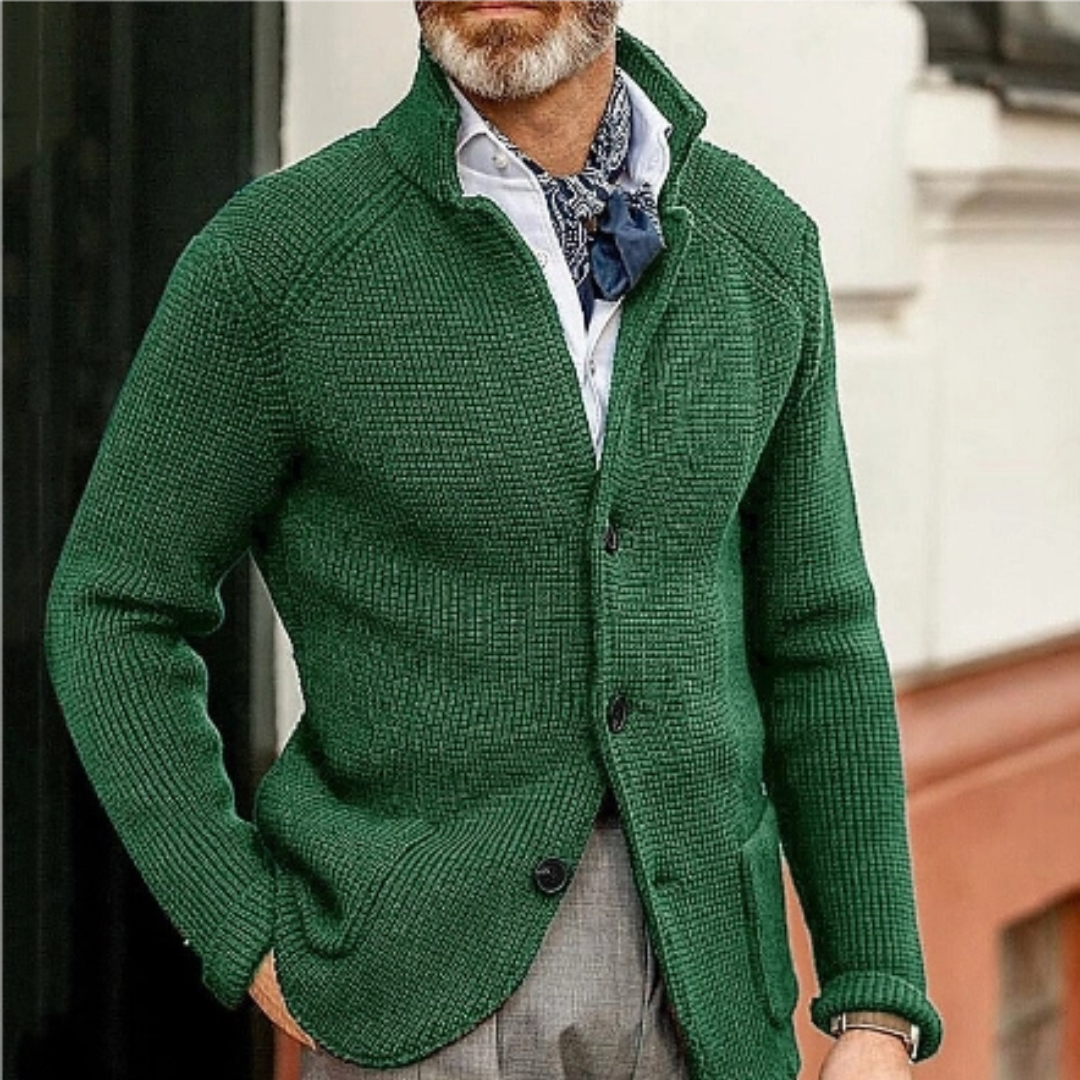 Versatile men's button-up cardigan, a comfortable and warm sweater for all your winter layering needs.