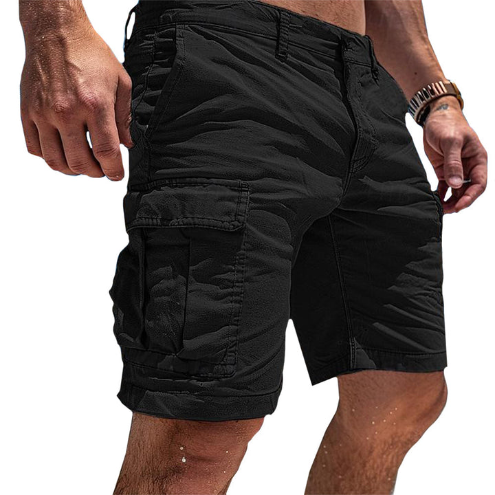 Black men's classic cargo utility shorts with multi-pockets, durable & comfortable for everyday casual & outdoor wear.