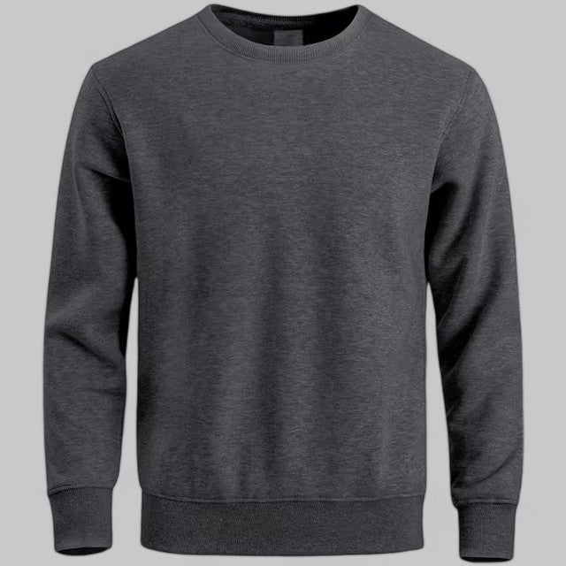 Soft men's classic white crew neck sweatshirt, great for basic versatile everyday style.