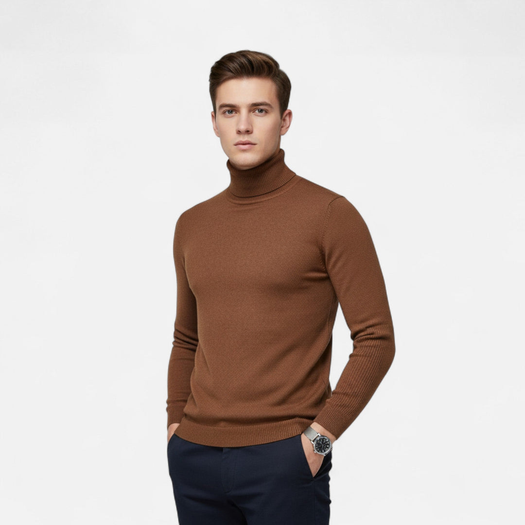 Refined men's crew neck sweater in a deep blue, perfect for sophisticated layering and everyday style.