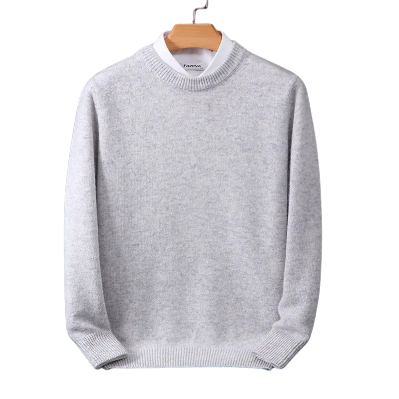 Men's classic grey crew neck sweater, soft knit for everyday comfort & versatile casual wear. Long sleeve pullover.