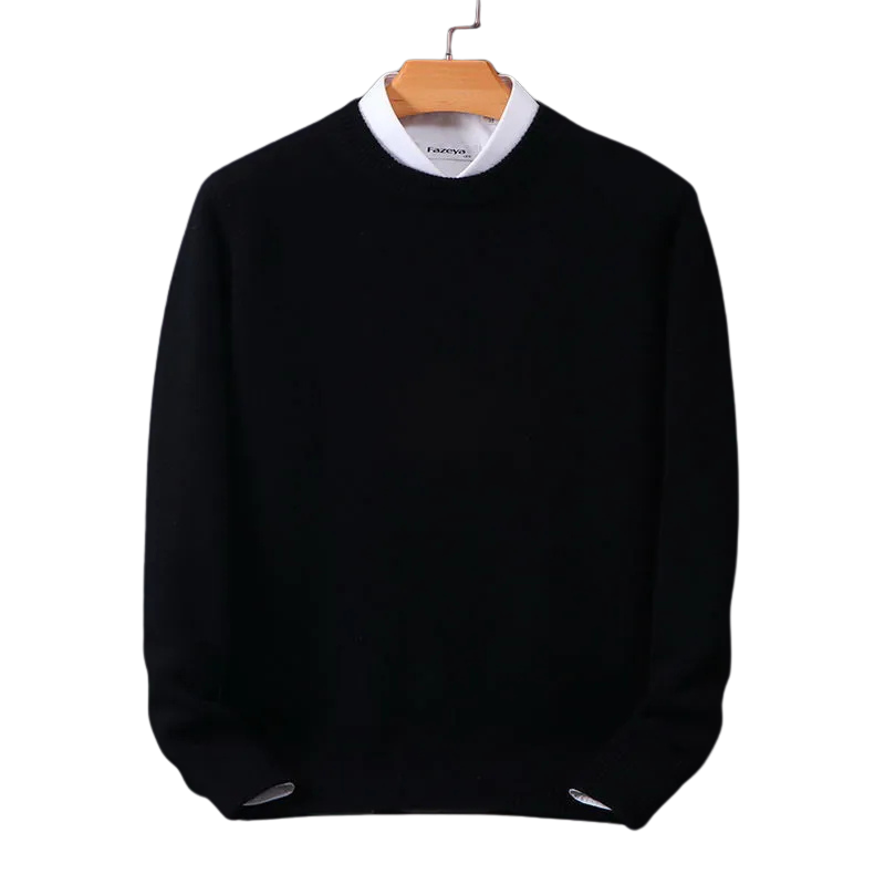 Stylish men's crew neck sweater in navy, perfect fall/winter fashion. Versatile long sleeve pullover for casual outfits.