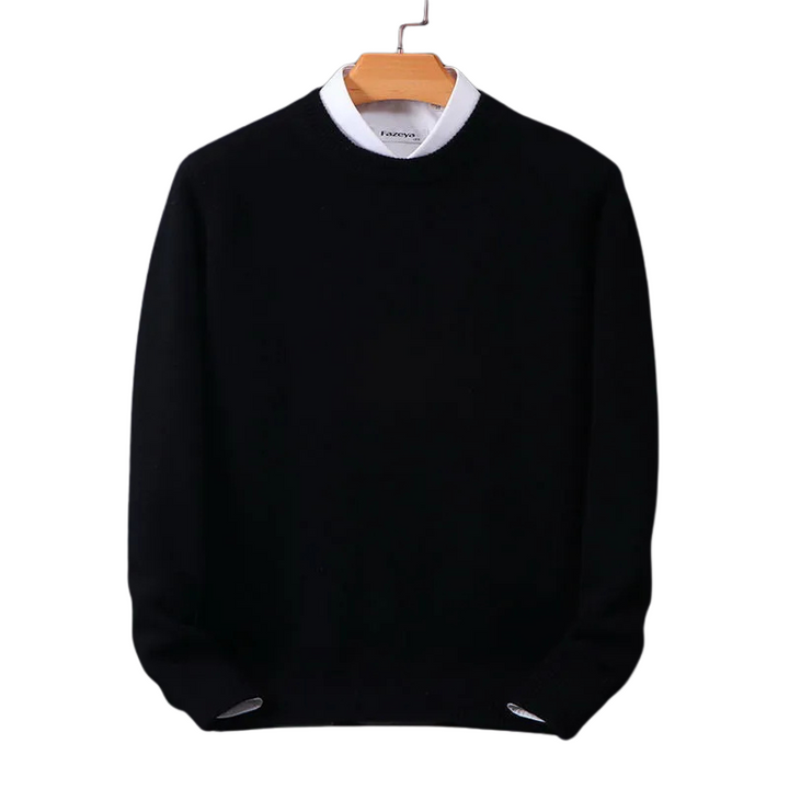 Stylish men's crew neck sweater in navy, perfect fall/winter fashion. Versatile long sleeve pullover for casual outfits.