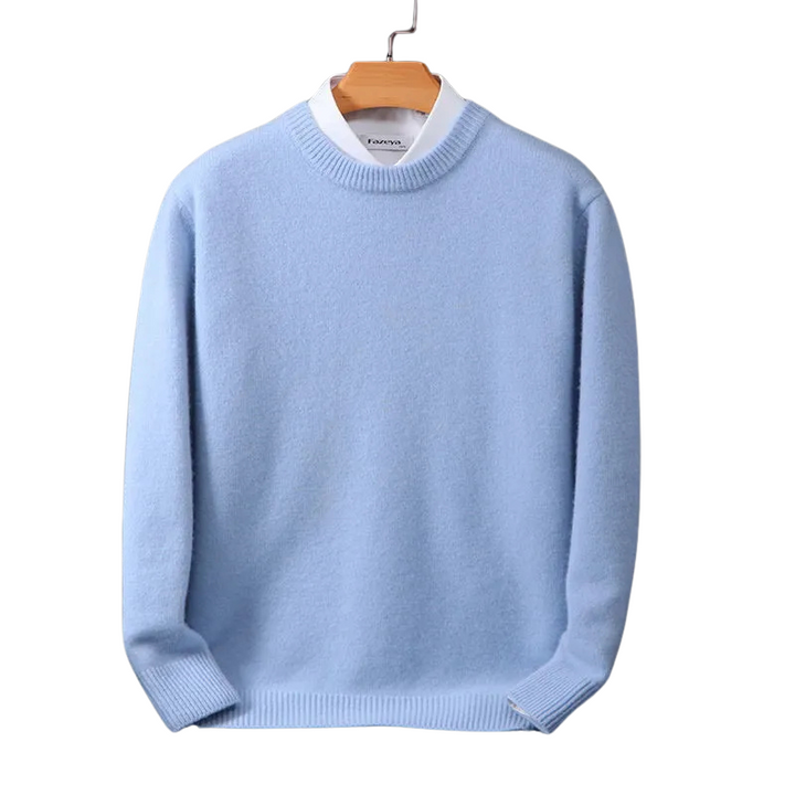 Versatile men's classic crew neck sweater in black. Long sleeve pullover for men's fashion, casual or layered looks.
