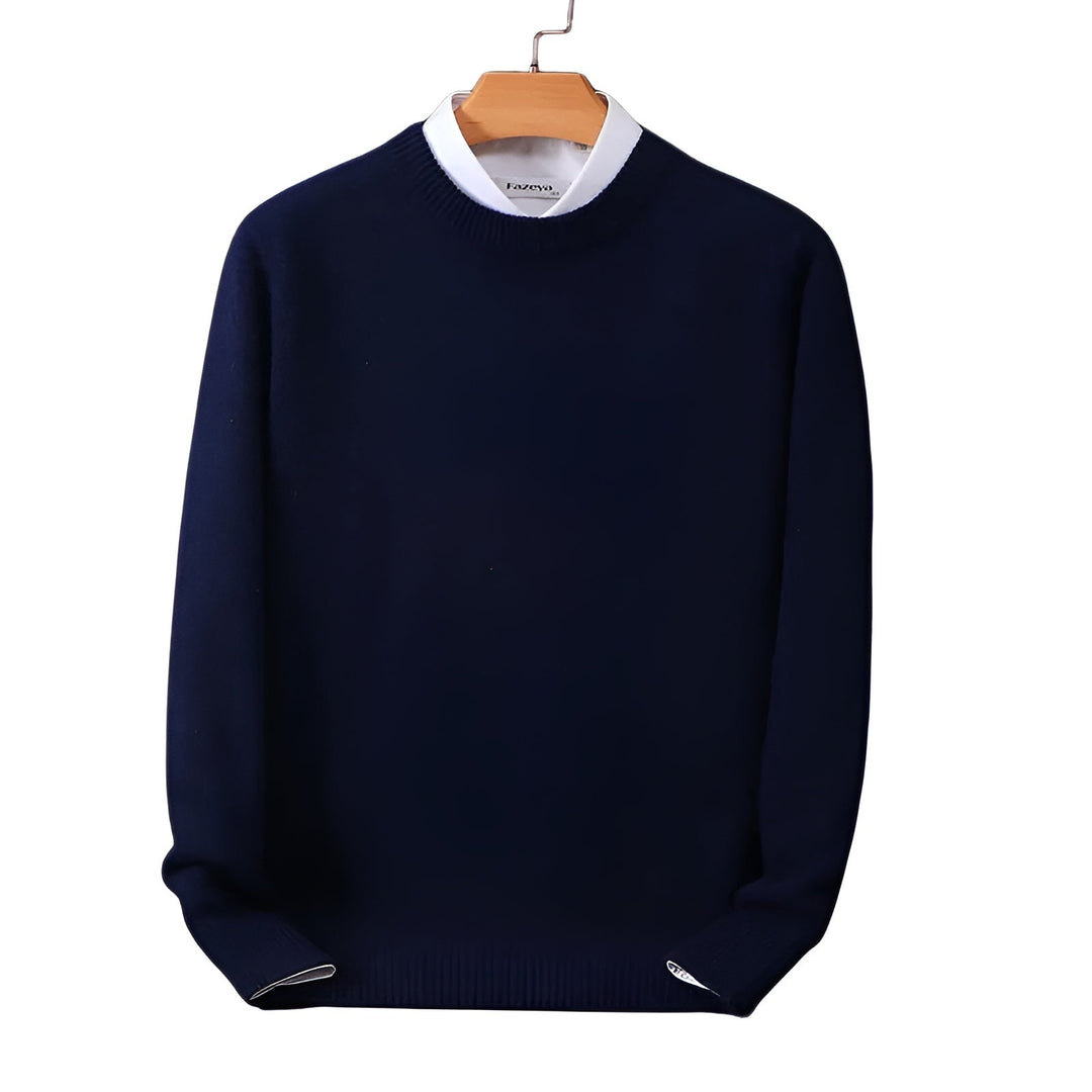 Men's round neck sweater, a wardrobe essential for everyday comfort. Classic long sleeve design, great for fall fashion.