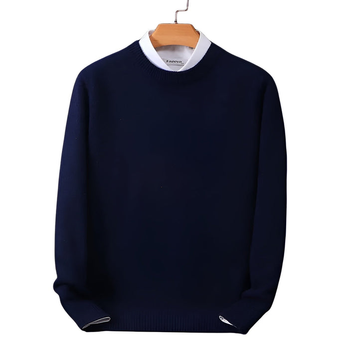 Men's round neck sweater, a wardrobe essential for everyday comfort. Classic long sleeve design, great for fall fashion.