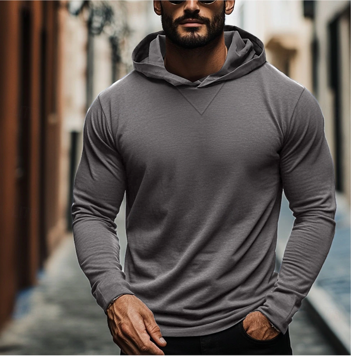 Soft men's pullover hoodie fabric, perfect for comfortable everyday wear & stylish winter layering.